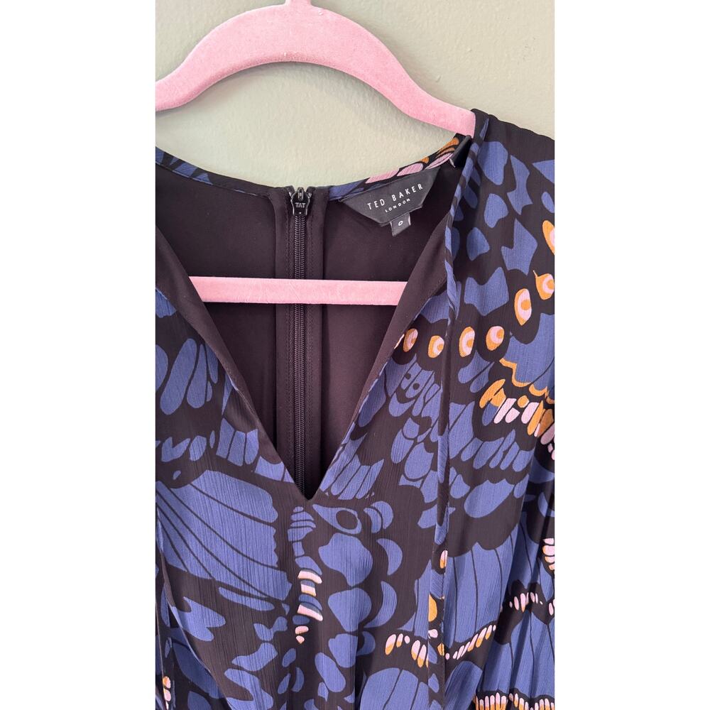 TED BAKER Pollei Ruffled Asymmetric Mini Long-sleeve Dress Size 0 Balloon Sleeve - Picture 6 of 11